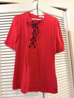 Sonia Rykiel Red Leather Lace-Up Short Sleeve Blouse 34 XS/S